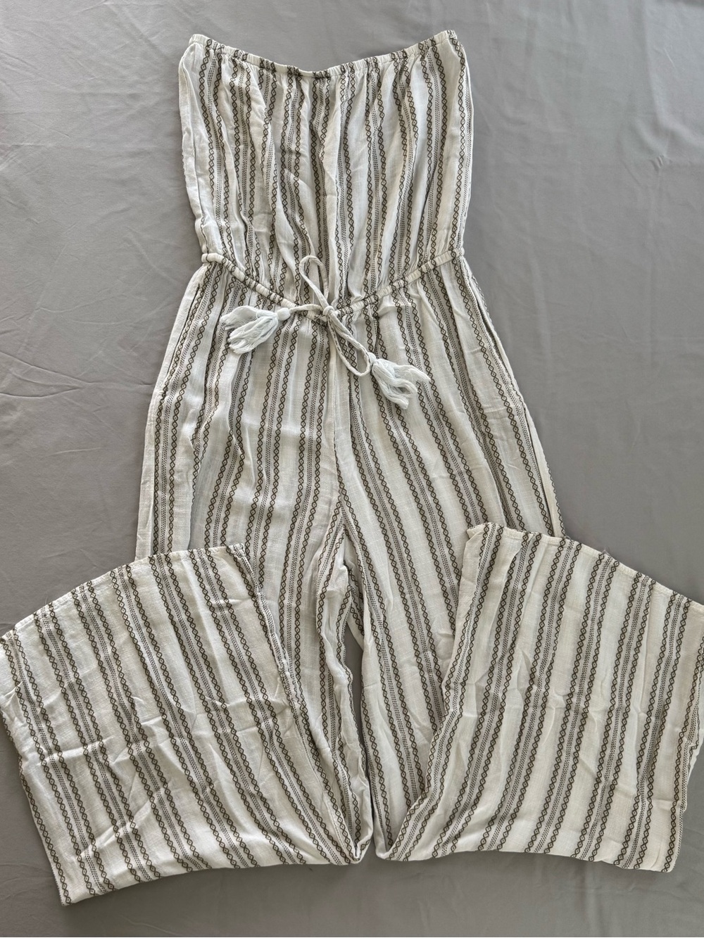 Elan White Strapless Wide-Leg Striped Jumpsuit
